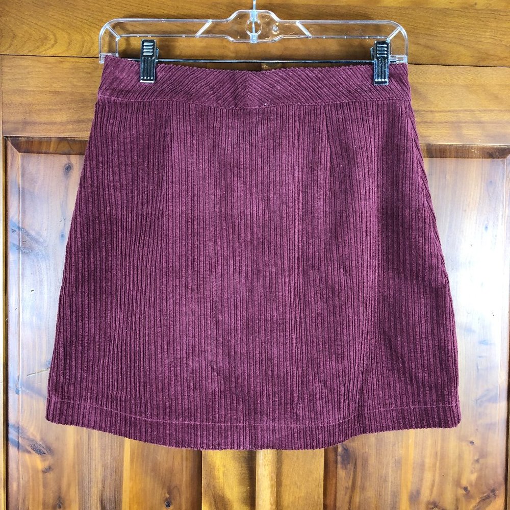Mi Ami Rust Color Button Front Corduroy Mini Skirt - image 3